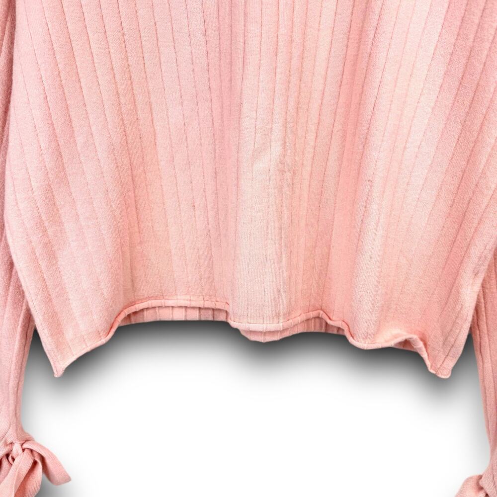 Pink Casual Long Bell Sleeve Ribbed Cropped Sweater Top Soft Fabric Size Small - Picture 4 of 8